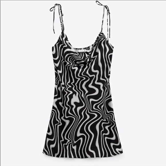 Zara Strappy Silky Abstract Print Mini Dress with Cowl Neck - Picture 7 of 7